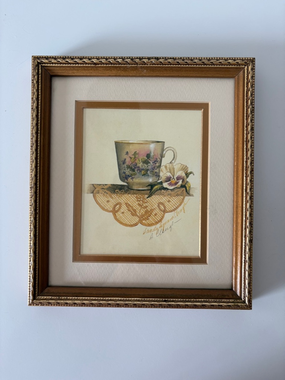 Artist Signed Sandy Clough Tea Cup Matted Framed Prints Vintage Cottage Grandma - Picture 6 of 15